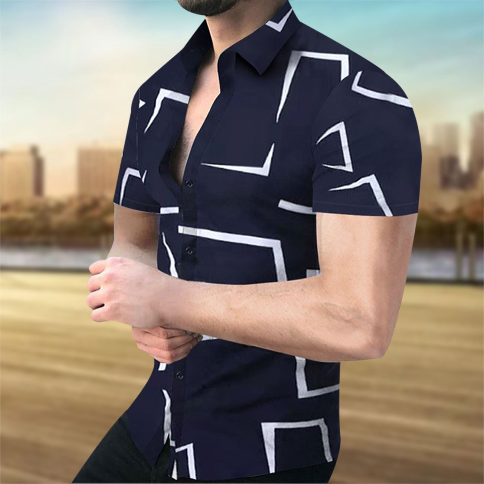T-shirt Manches Courtes Pour Homme - Imprimé 3D, Coupe Slim Fit, Matière Légère, Style Vintage Casual