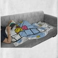 thumbnail image 6 of Star Soft Flannel Fleece Throw Blanket, Girl on Ladder Hanging a Star in the Night Sky with Half Moon Cartoon Picture, Cozy Plush for Indoor and Outdoor Use, 60" x 80", Yellow Blue, by Ambesonne, 6 of 6