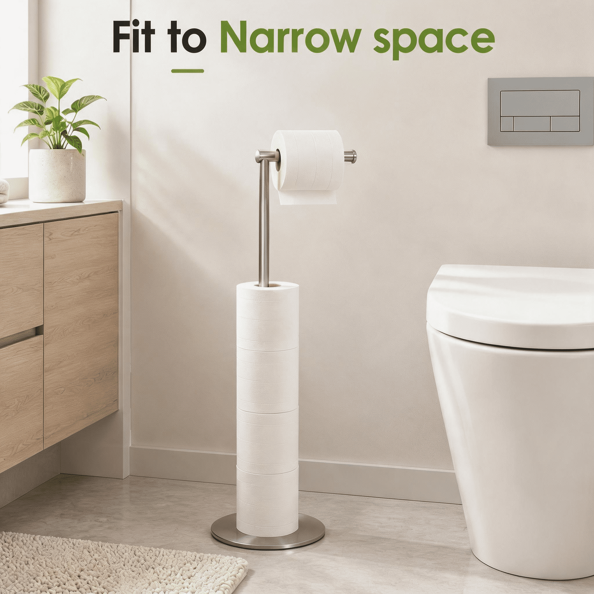 GARITIN Freestanding Toilet Paper Holder Stand, Stainless Steel Toilet Paper Roll Holder with 4‑Roll Reserve Storage, Bathroom Floor Toilet Paper Organizer