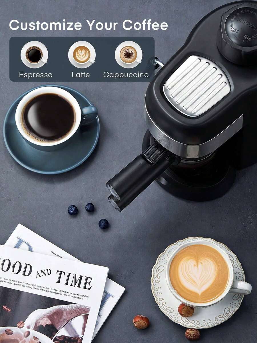 Steam Espresso Machine, 3.5 Bar 4 Cup, Professional Compact Espresso And Cappuccino Maker With Milk Frother And Carafe For Coffee, Latte And Mocha