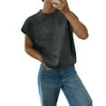 thumbnail image 3 of Women'S Ribbed Sweater Crew Neck Short Sleeve Loose Fit Floral Knit Pullover Tops Grey L, 3 of 8
