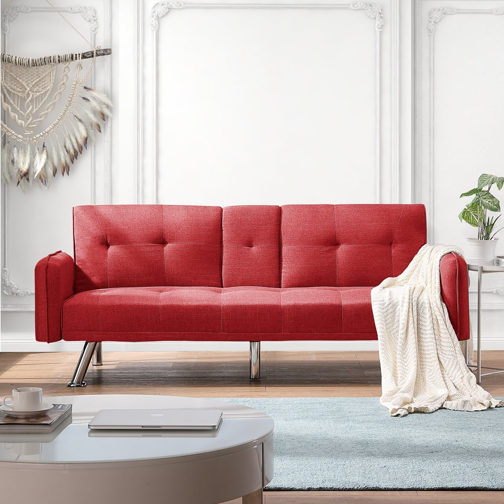 Modern Style Sofa Bed with Folding Cup Holder and Steel Leg for Living