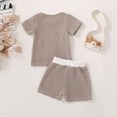 thumbnail image 6 of Caqnni 2Pcs Baby Boy Cartoon Print Summer Outfits 3 6 12 18 24 Months 3 Years Short Sleeve Tree/Gesture Print T-Shirt + Elastic Shorts Gift Pajamas & Dailywear Set 18-24 Months,Brown, 6 of 6