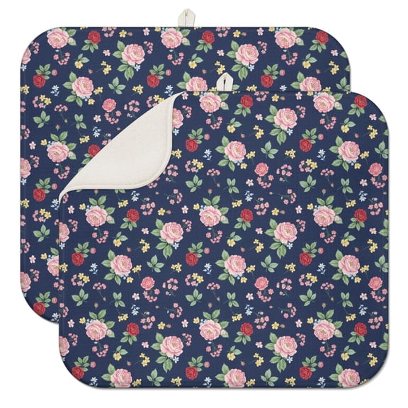 Pioneer Flower Floral Print Pattern Kitchen Dish Drying Mat 1 Pack, Ultra Absorbent Microfiber Drainer Mat, 16"x18"