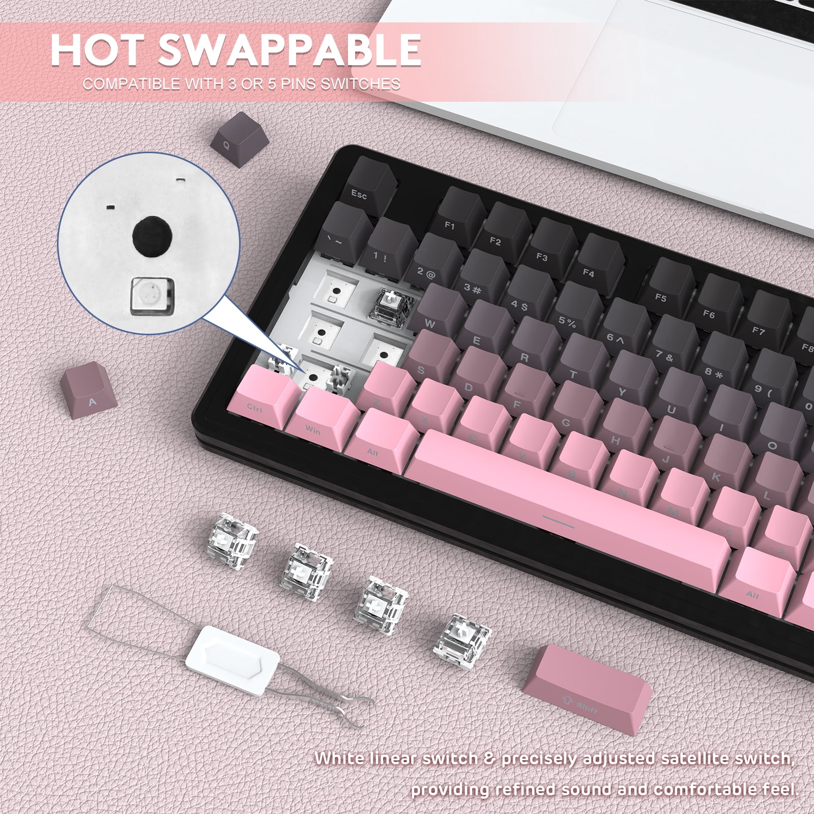 ATTACK SHARK M87PRO TKL Wireless Mechanical Gaming Keyboard, BT5.0/2.4G/USB-C Wired Hot Swap RGB Keyboard 80% US Layout, Linear White Switches Gradient Side Print PBT Keycap for PC Mac