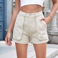 thumbnail image 4 of Womens Summer Jean Shorts Casual Pull on Elastic Waist Denim Shorts with Pockets Shallow Khaki S, 4 of 10