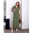 thumbnail image 4 of Merokeety Womens Summer Maxi Dress V Neck Collared Vacation T Shirt Long Dresses ArmyGreen l, 4 of 8