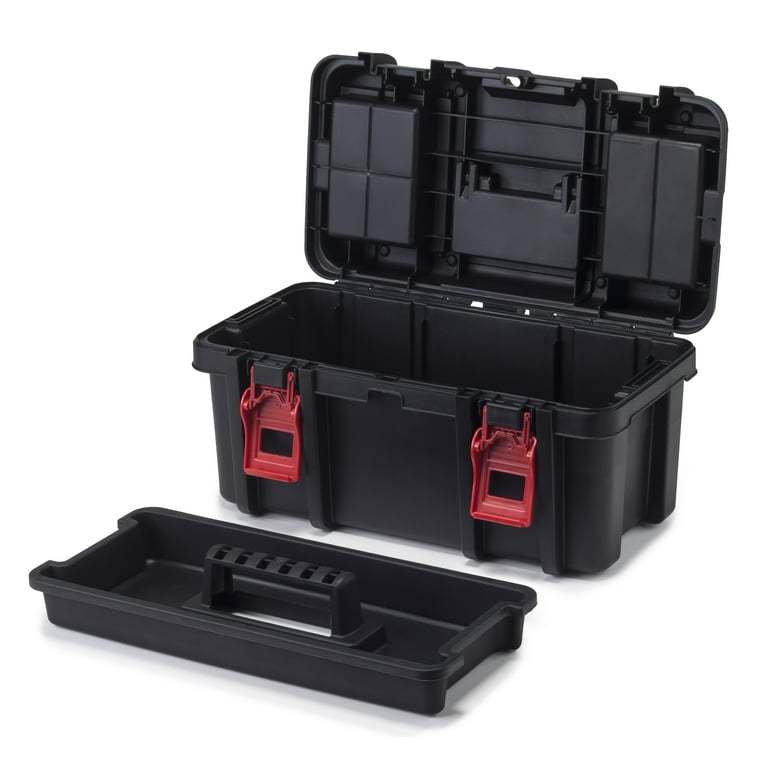 Hyper Tough 16-inch Toolbox, Plastic Tool and Hardware Storage, Black