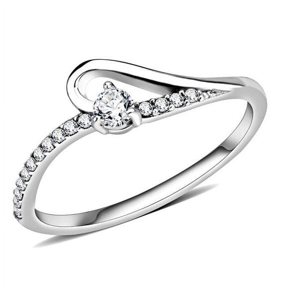 Alamode DA148-8 Women High Polished Stainless Steel Ring with AAA Grade CZ in Clear - Size 8