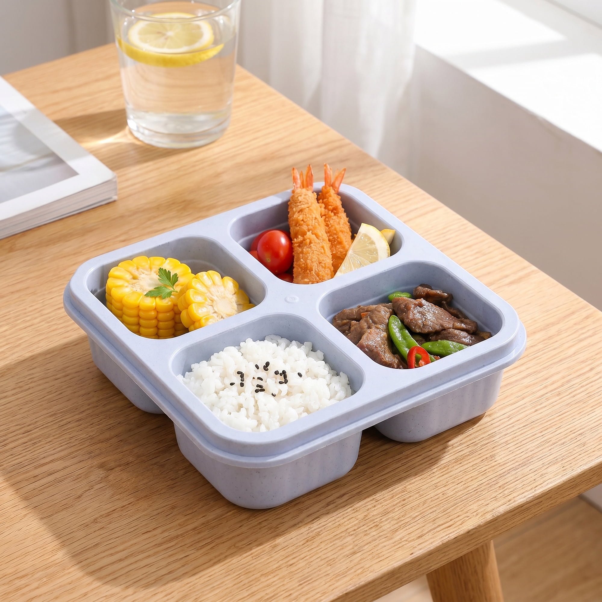Unique Bargains 4-Compartment Leak-Proof Meal Lunch Bento Box for Work Green