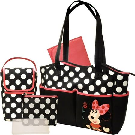 Disney Minnie 4 Piece Diaper Bag Set with Bonus Bottle Bag
