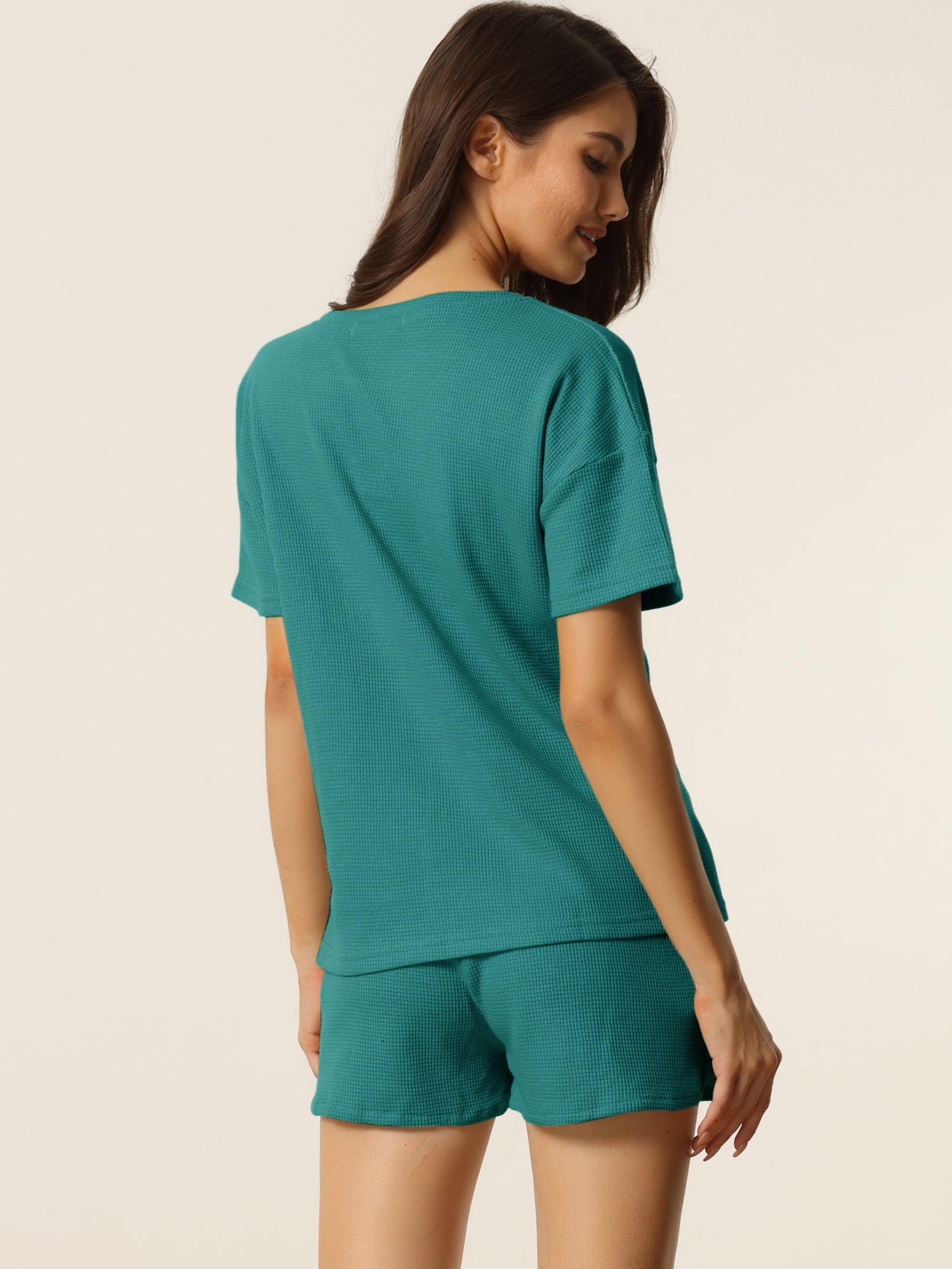 DARING DIVA Women's Short Sleeve Solid Color Pullover Pajama Set XS Peacock Green