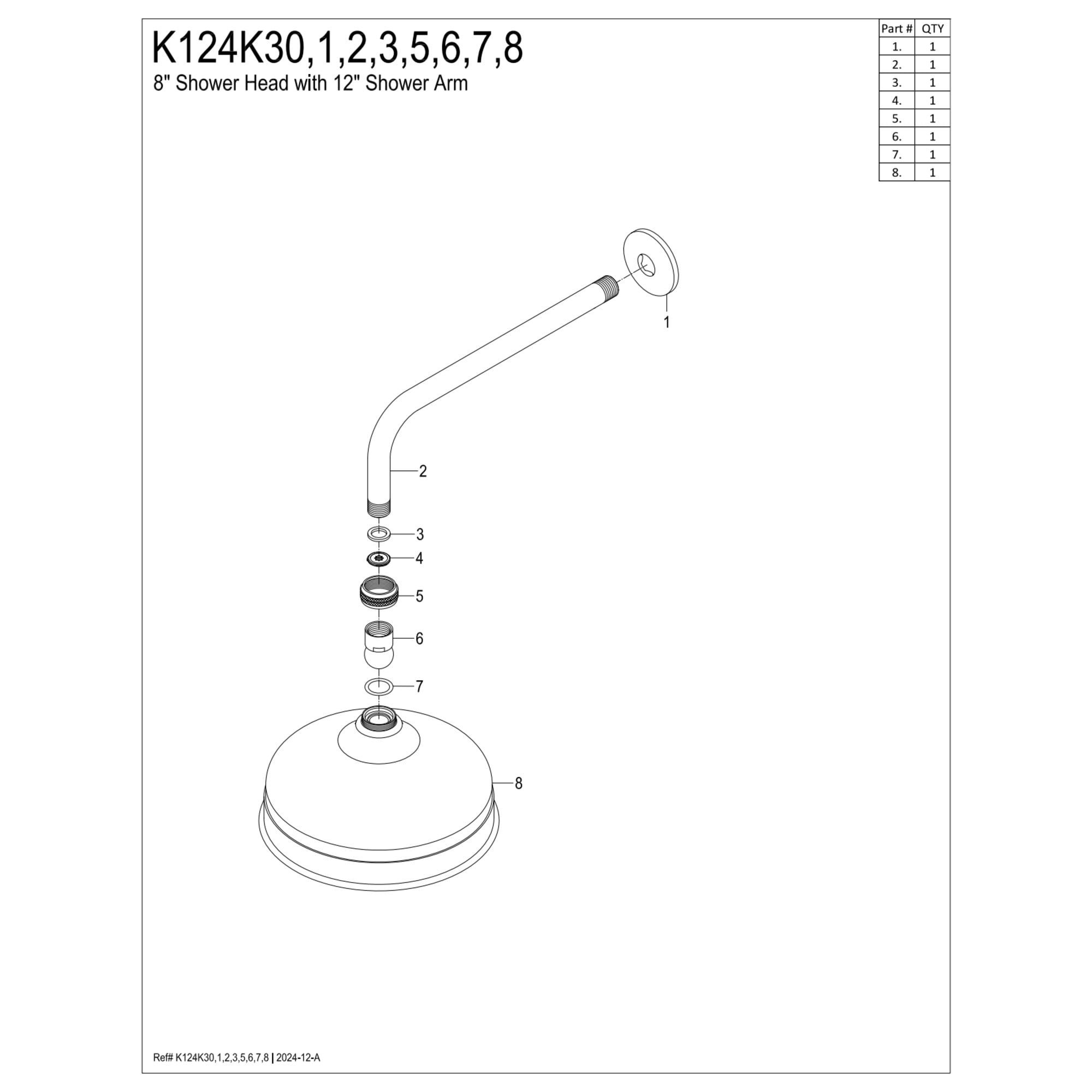Kingston Brass K124K35 Trimscape 8" Round Raindrop Brass Shower Head with 12" Shower Arm, Oil Rubbed Bronze