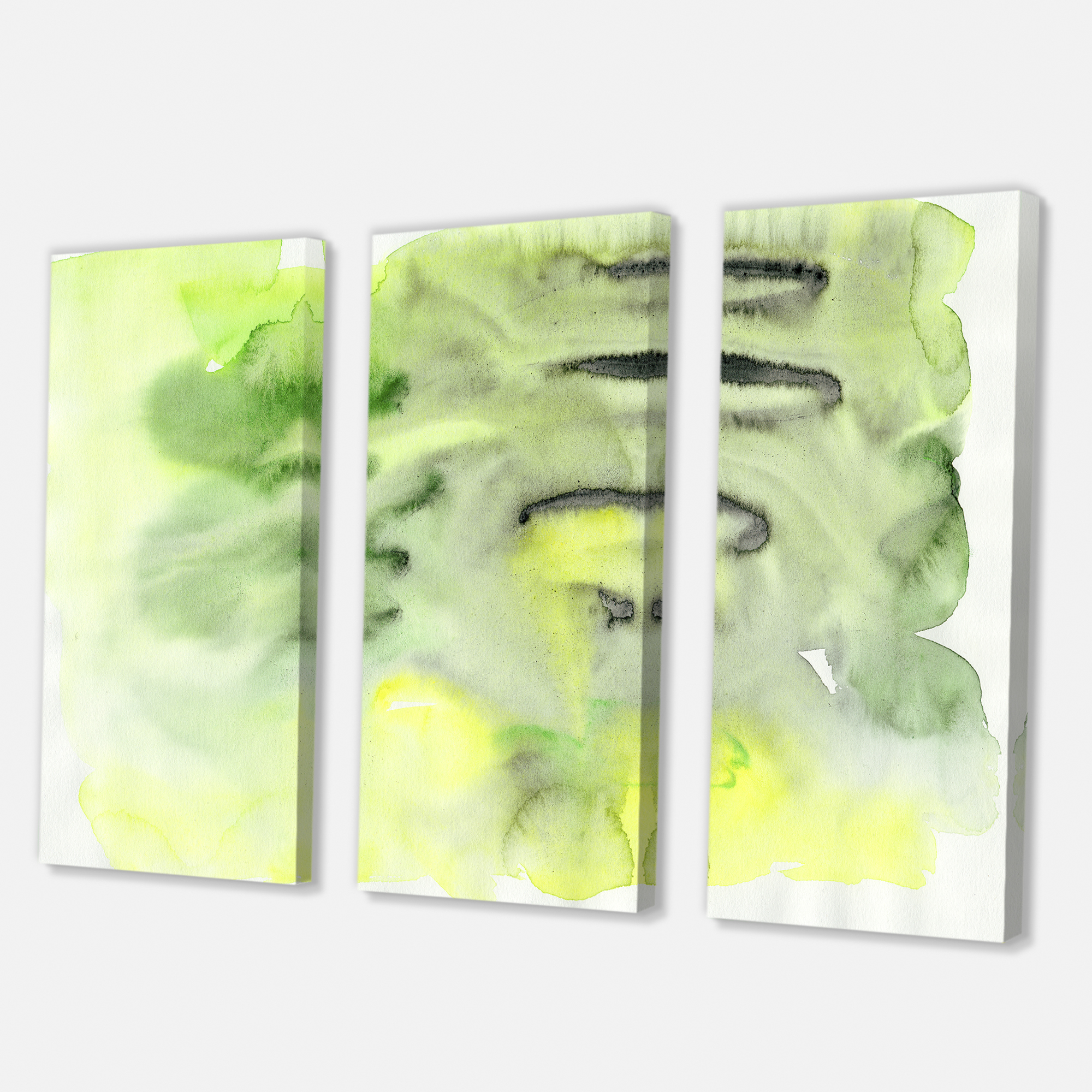 Abstract Pond of Yellow and Green 28 in x 36 in Painting Canvas Art Print, by Designart