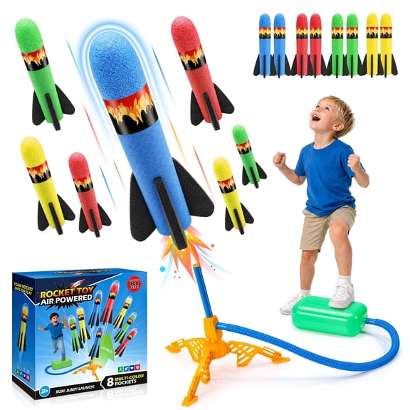 Rocket Launcher for Kids, Launcher with 8 Rockets, Outdoor Toys for Kids 3 4 5 6 7 Year Old Boys, Rocket Toy Gifts for Boys Girls Ages 3 