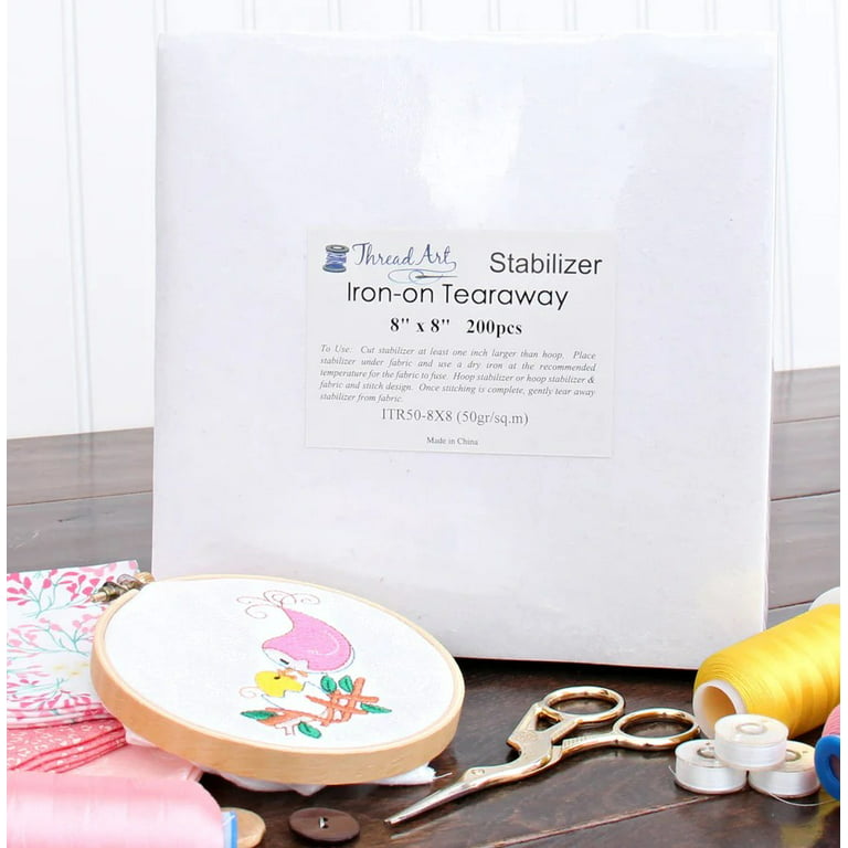 Threadart Sticky Back Tearaway Machine Embroidery Stabilizer | 50 8 inch x 8 inch Sheets, White