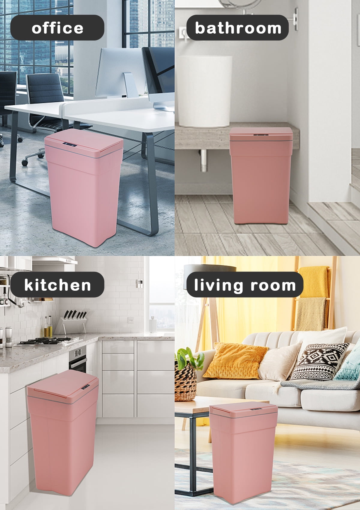CL.HPAHKL 13 Gallon Touch Free Automatic Trash Can with Lid, Plastic Motion Sensor Kitchen Garbage Can, Touchless Trashcan Trash Bin for Bathroom, Office, Home, Pink