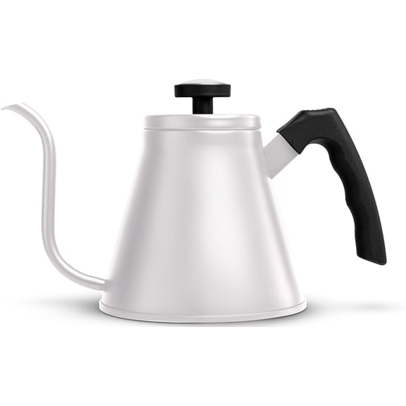 Kook Stovetop Gooseneck Kettle with Thermometer, 27 Oz, White