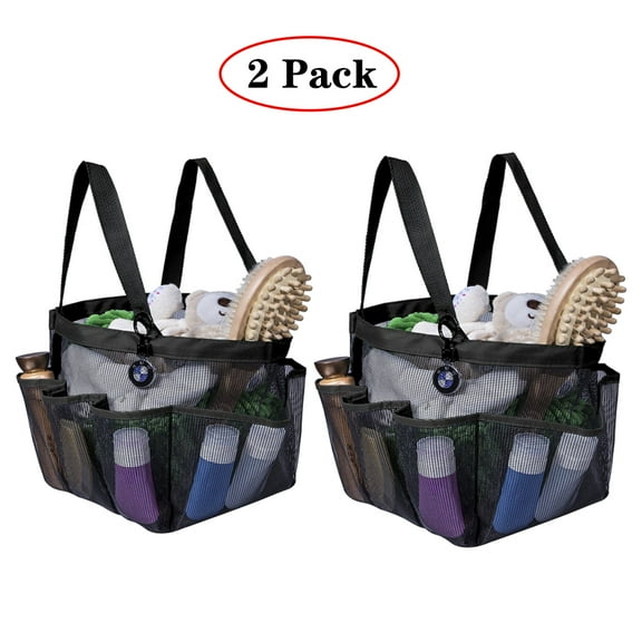 Amerteer Portable Quick Dry Shower Tote Bag Oxford Hanging Toiletry and Bath Organizer for Shampoo, Conditioner, Soap and Other Bathroom Accessories, Black, 2 Pack