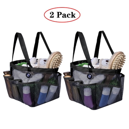 Amerteer Portable Quick Dry Shower Tote Bag Oxford Hanging Toiletry and Bath Organizer for Shampoo Conditioner Soap and Other Bathroom Accessories Black 2 Pack