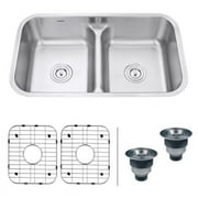 32 in. Low-Divide 50 & 50 Double Bowl Undermount 16 Gauge Stainless Steel Kitchen Sink