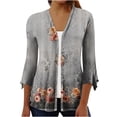thumbnail image 2 of Cardigan for Women's Plus Size Summer Casual 3/4Sleeve T-Shirt Open Front Cardigan Outerwear Printing Blouse Coat Tops Party Up to 65% off, 2 of 5
