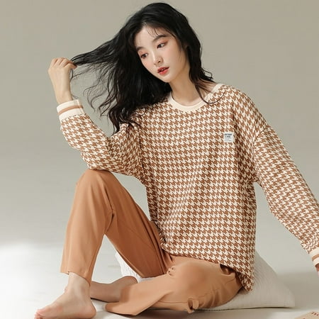 

QWZNDZGR Fake 1 For 2 Spring Combed Cotton Pajama Sets Women Pyjamas Plaid Sleepwear Loungewear Pijama Mujer Nightsuits Homewear Fashion