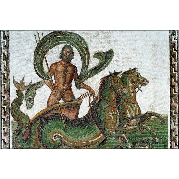 24"x36" Gallery Poster, Neptune drawn by hippocamps (250 AD Poseidon
