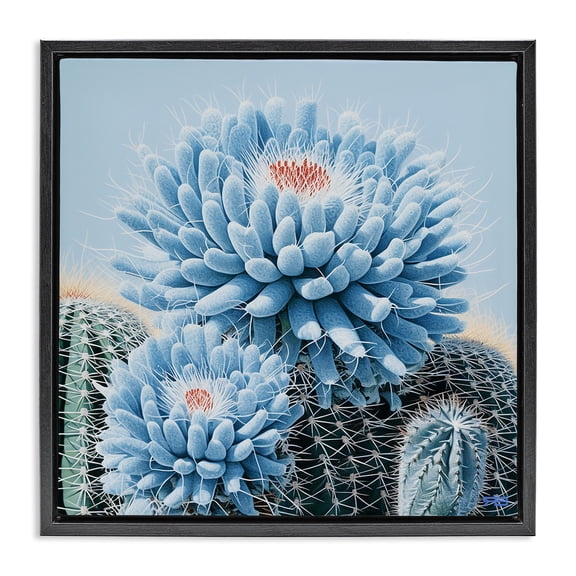 Stupell Industries Contemporary Blue Cactus Botanicals Black Floating Frame Canvas Art, 18 x 18, by RB