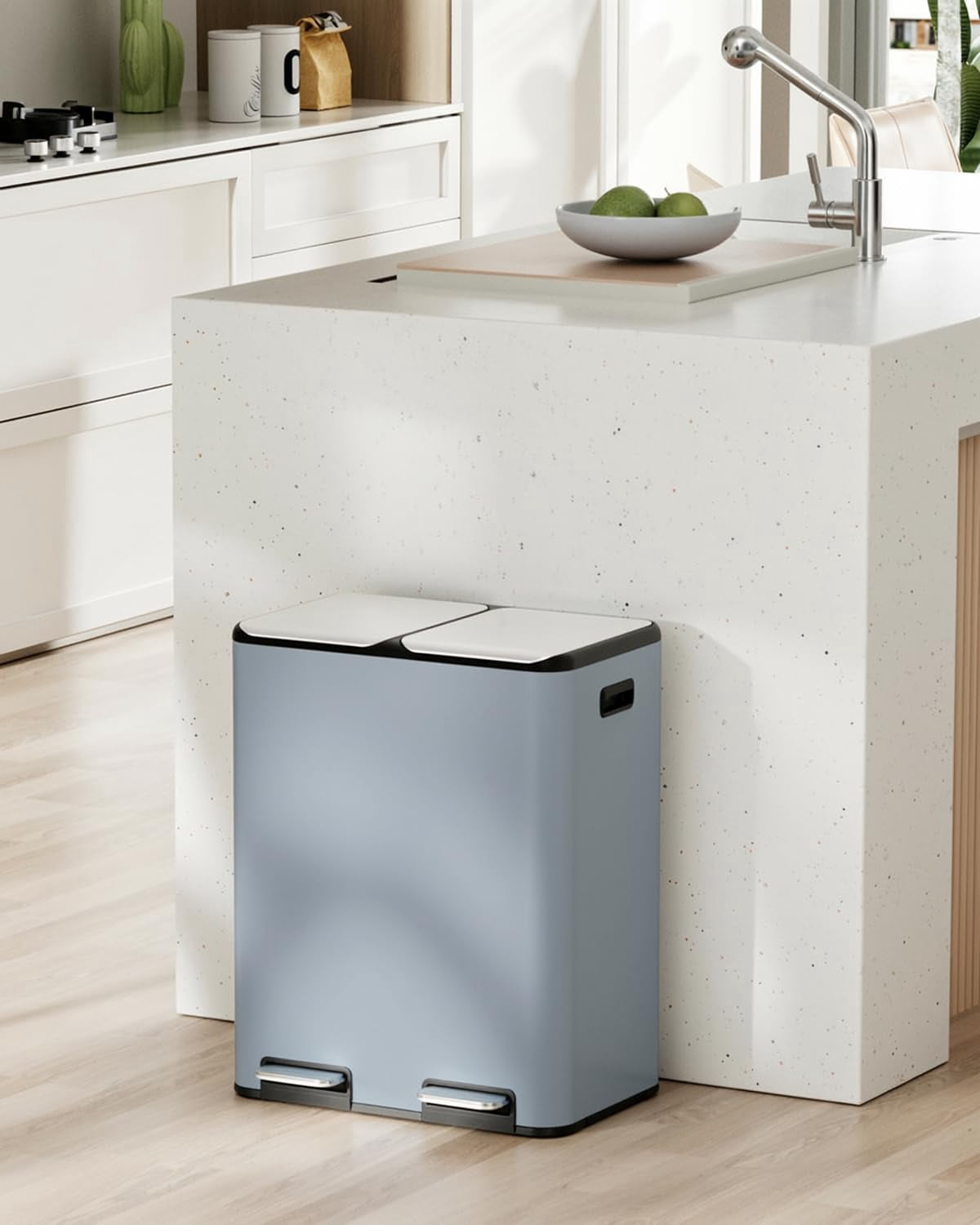 Arlopu 16 Gal Dual Trash Can Kitchen Garbage Bin Recycle Waste Dustbin w/ 2 Buckets & Soft-Close Lid