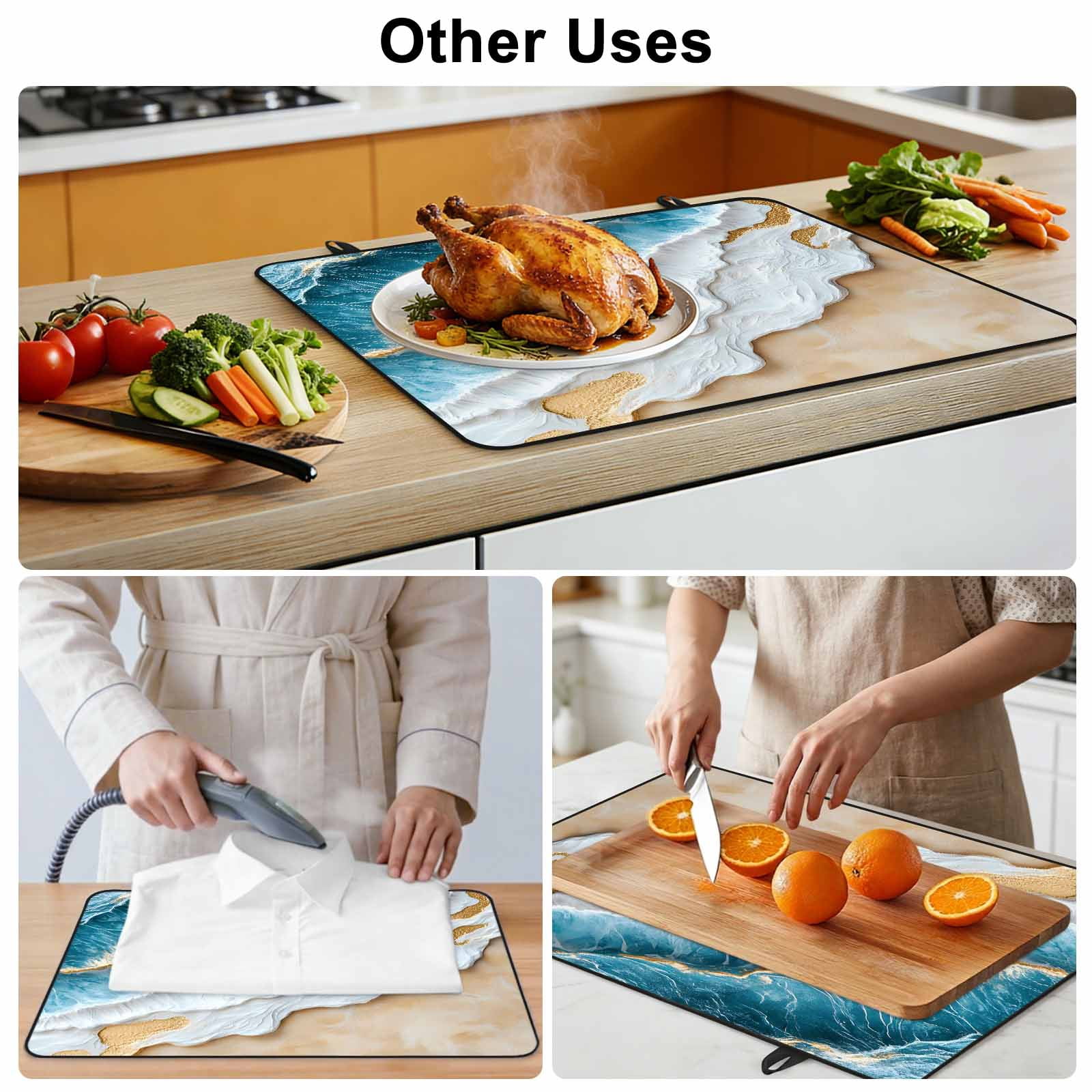 Coastal Beach Stove Top Cover for Electric Stove, Heat-proof & Non Slip Glass Top Stove Cover Protector, Nautical Ocean Blue Beige Seaside Kitchen Flat Cooktop Rubber Mat 24x21 Inches