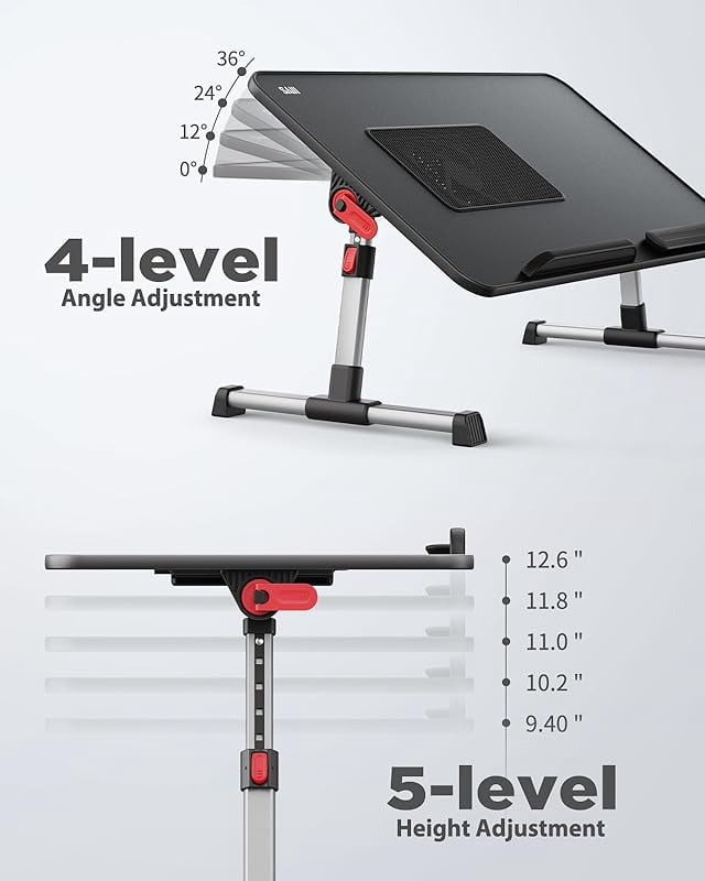 MY Laptop Desk for Bed with Cooling Fan, SAIJI Height & Angle Adjustable Laptop Stand for Bed, Lap Desk Tray Table, Lightweight Foldable Portable Computer Table for Couch Sofa Chair Floor Desk (Black