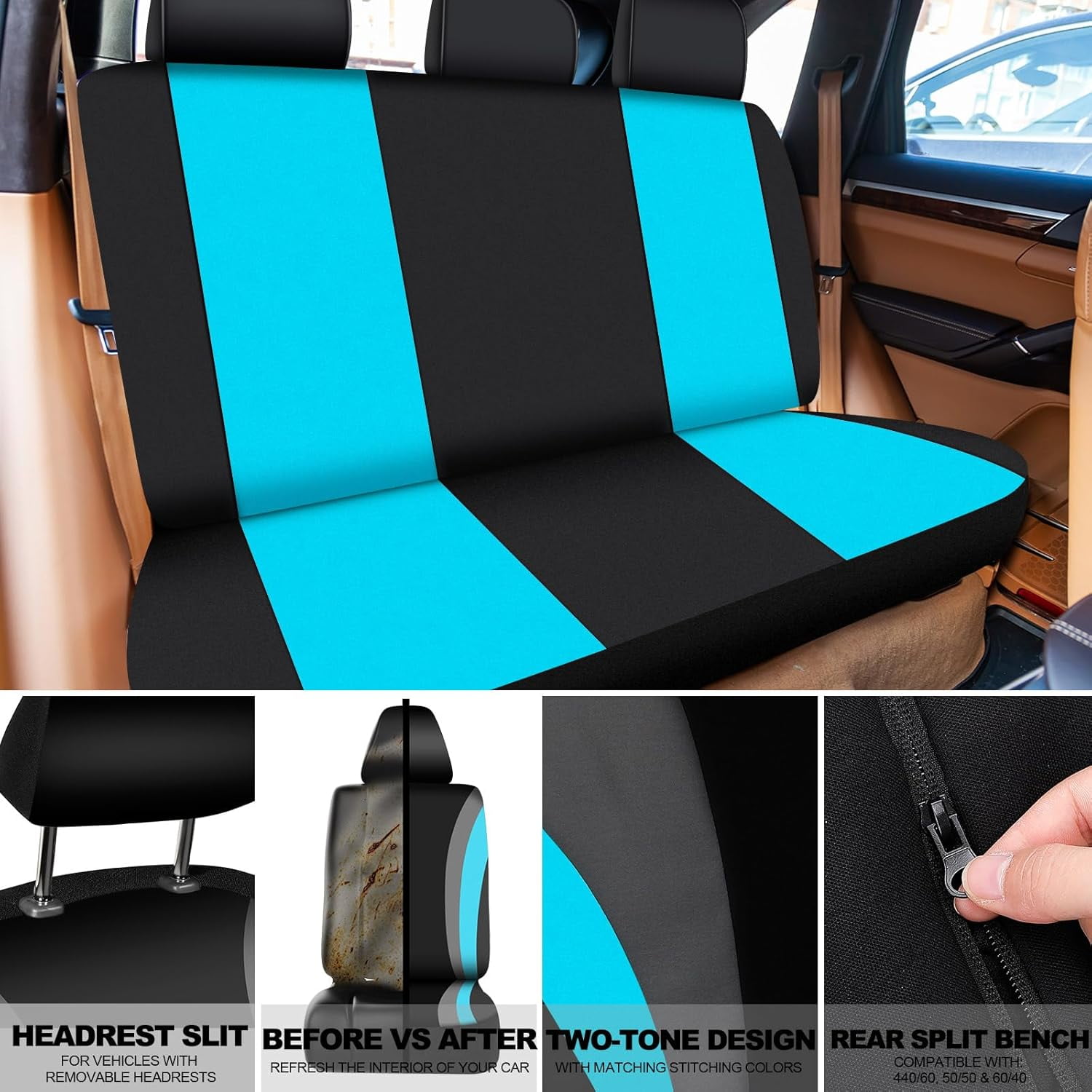 chalian 47 Pcs Car Seat Cover Full Set Car Accessories for Front Rear Seat Fluffy Steering Wheel Cover Belt Automotive Floor Mats Air Conditioner Decoration Strip(Lake Blue)