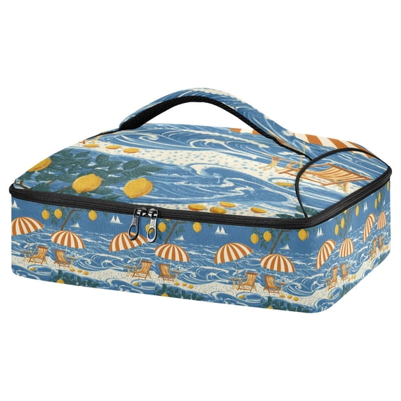 Iauyy Casserole Carrier for Hot Food Insulated Casserole Travel Carry Bag with Lid Food Warmer Bag for Party/Picnic,Blue and White Waves