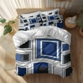thumbnail image 2 of Space Design Sense Duvet Cover Set Full Size Grey Blue Line Suqare Abstract Stitching Soft Lightweight Comforter Covers 4 Piece Bedding Set with 1 Duvet Cover 1 Bed Sheet & 2 Pillow Shams, 2 of 8