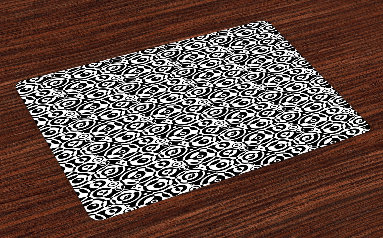 Black and White Placemats Set of 4 Circular Pattern Monochrome Dots