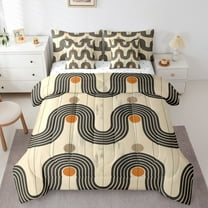 Manfei Modern Minimalism Bedding Comforter Set 7pcs for Adult, Mid Century Fashion Queen Bedding Sets, Chic Abstract Striped Reversible Queen Sheet Sets, Ultra Soft Home Decor