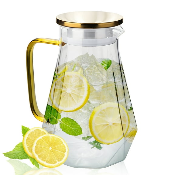 FOUNDLDF Large Capacity Cold Water Pitcher, Home 2000ML Heat- Resistant Glass Kettle with Leak-proof Spout for Refrigerator Chilling/Iced Tea/Juice/Coffee/Drinks