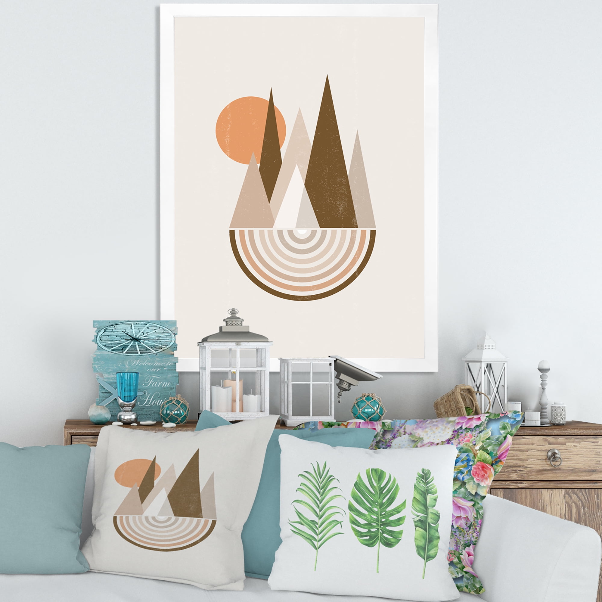 Designart 'Minimalistic Red Full moon Landscape With Mountain' Modern Framed Art Print