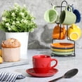 thumbnail image 3 of Gibson Home Color Café 13 Piece Assorted Color Stoneware Mug Set W/ Metal Rack and Saucer Set, 3 of 4