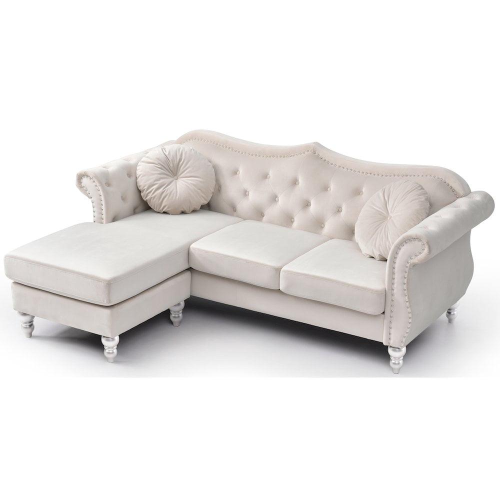 Glory Furniture Hollywood Sofa Chaise in Ivory Color