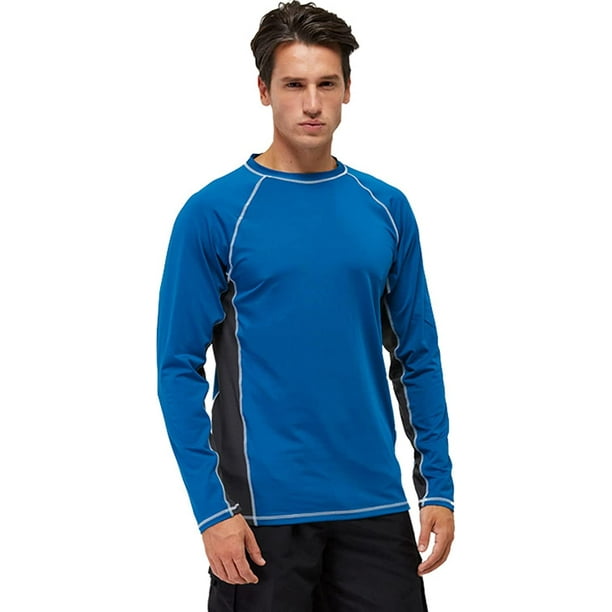 Xishao Camiseta de Natacion Hombre Playeras de Natacion Manga Larga Traje de Baño Bañador Protector de Erupción de Compresión Surf UPF 50+ Azul de pavo 2XL Azul de pavo 2XL Xishao ropa