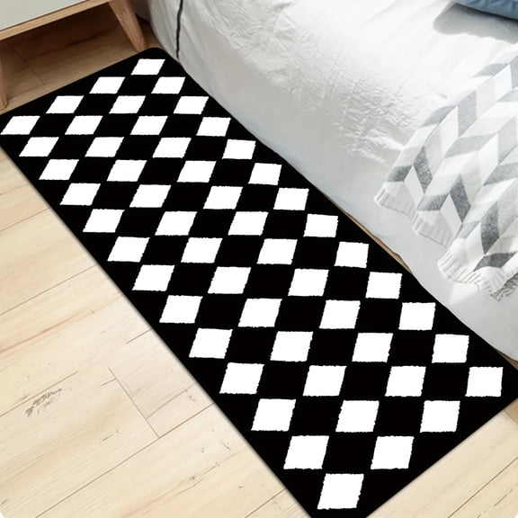 Premium Flannel Diamond Runner Rug, Non-Slip Machine Washable Carpet for Hallway, Bathroom, Kitchen, Living Room, Laundry Room Decor