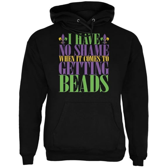 Mardi Gras No Shame Getting Beads Black Adult Hoodie - Large