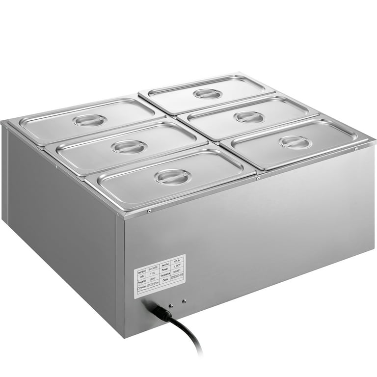 110V 6-Pan Commercial Food Warmer, 1200W Electric Steam Table 15cm
