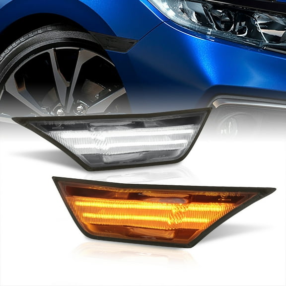 AJP Distributors White DRL Running Amber LED Switchback Turn Signal Side Marker Lights Bumper Lamps Smoked Compatible/Replacement For Honda Civic FC FK 2016 2017 2018 2019 2020 2021 16 17 18 19 20 21