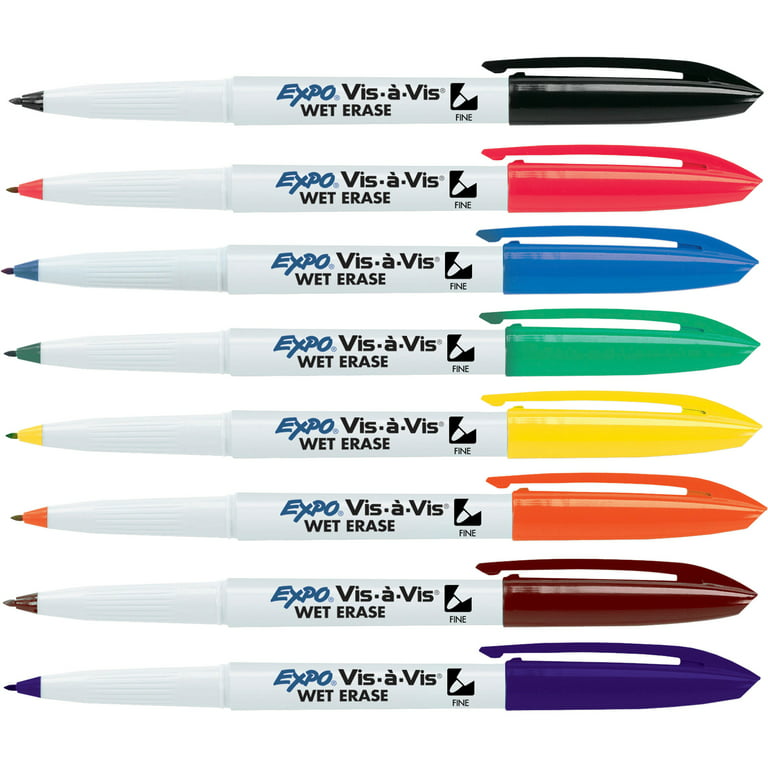 Expo Vis-a-Vis Wet Erase Marker Set, Fine Tip, Assorted Colors, 8 Count