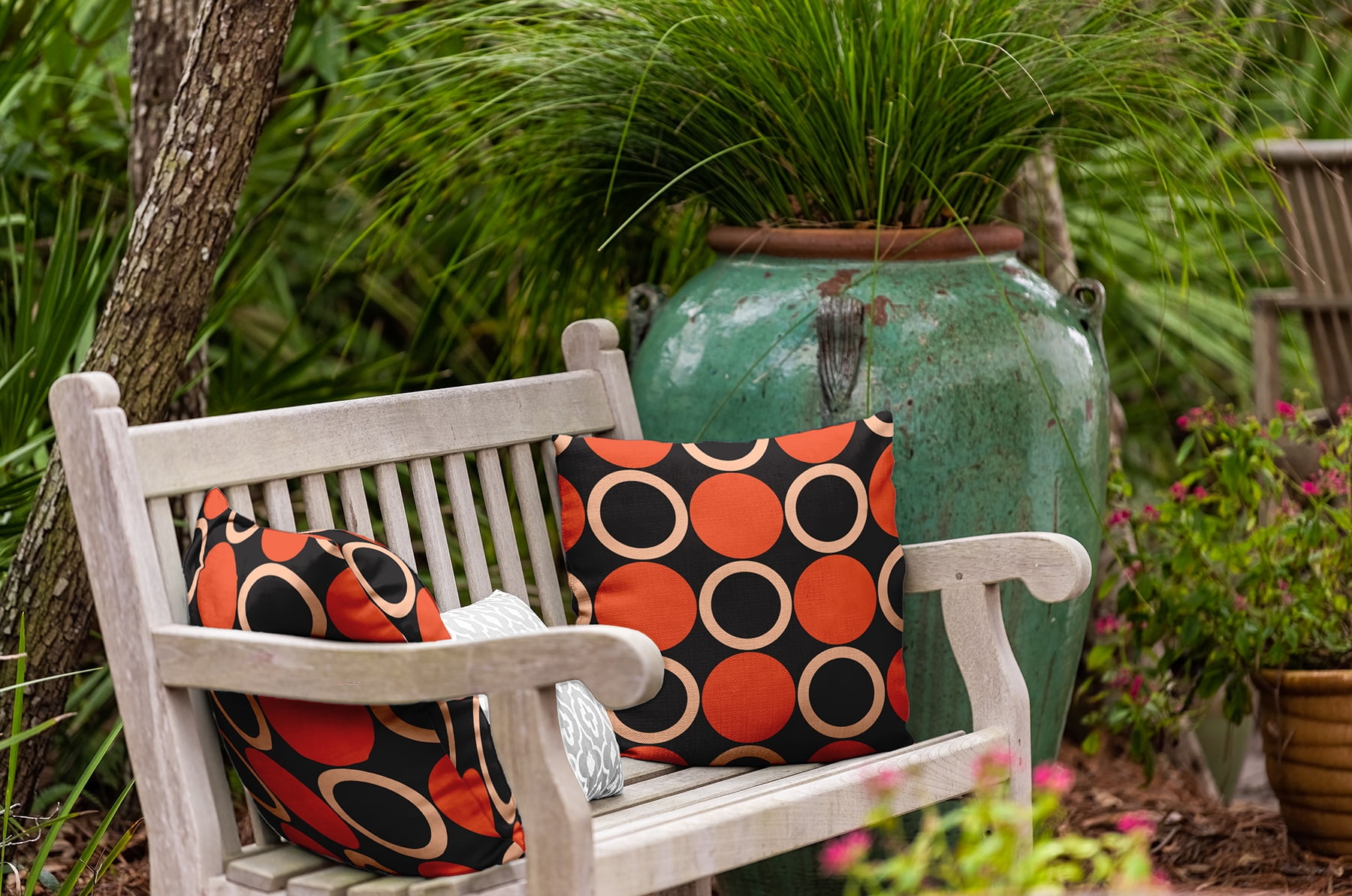 16" x 16" Simply Daisy Mod Circles Polyester Indoor/Outdoor Pillow, Harvest Orange Qty 1