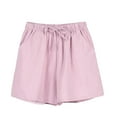 thumbnail image 2 of BLTIBY Womens Cotton Linen Shorts Solid Color Summer Elastic Waist Drawstring Short Pants with Pockets for Walking Exercise Casual Fashion Pink S, 2 of 4