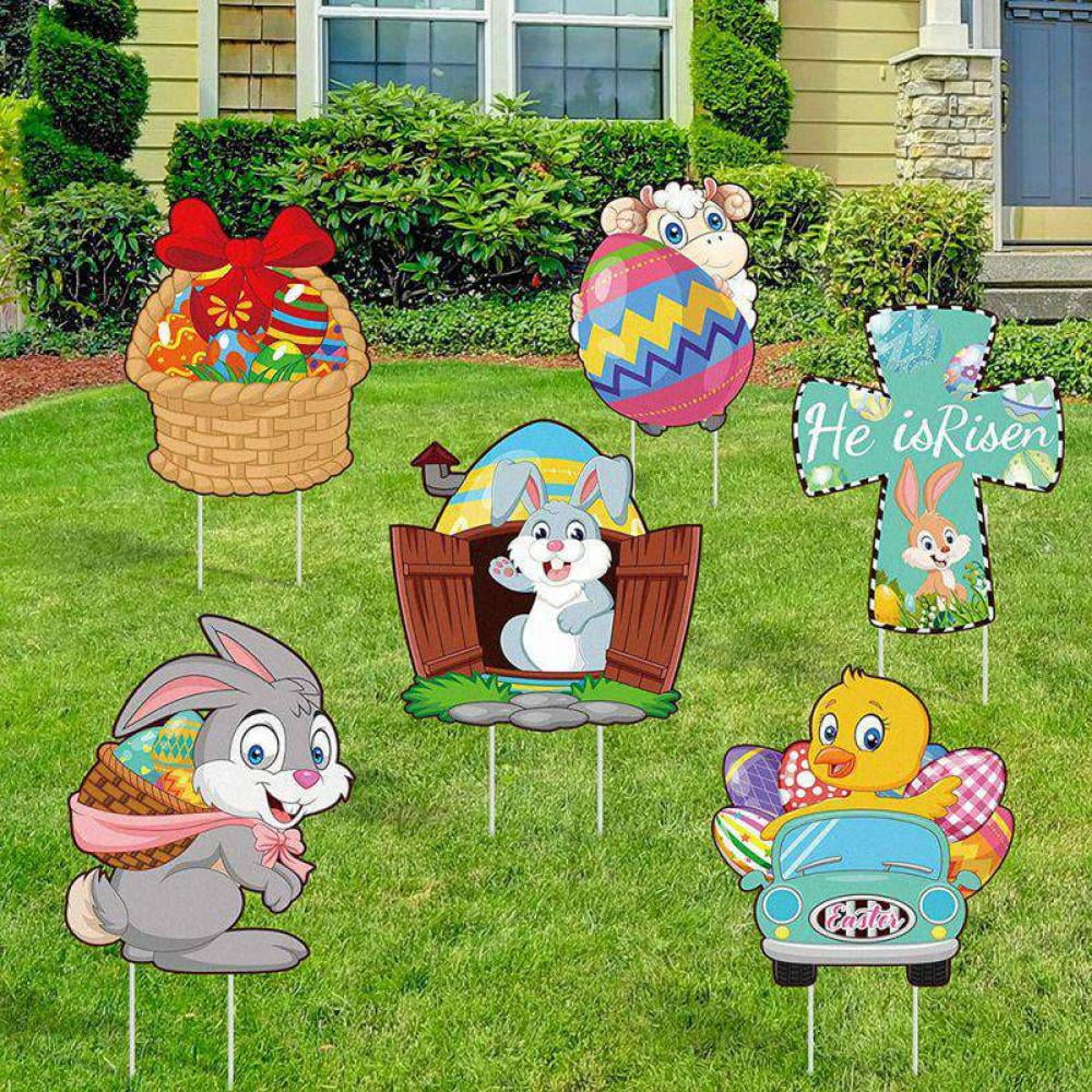 6/8Pcs Easter Egg Yard Decorations,Easter Eggs Yard Sign,Outdoor Lawn
